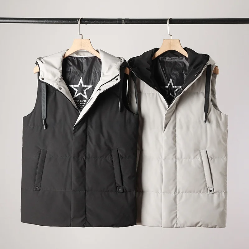 

High Quali Thousand Level Men's down Vest Lightweight Warm Faionable Winter Casual Stand Fit Hooded Zipper Closure
