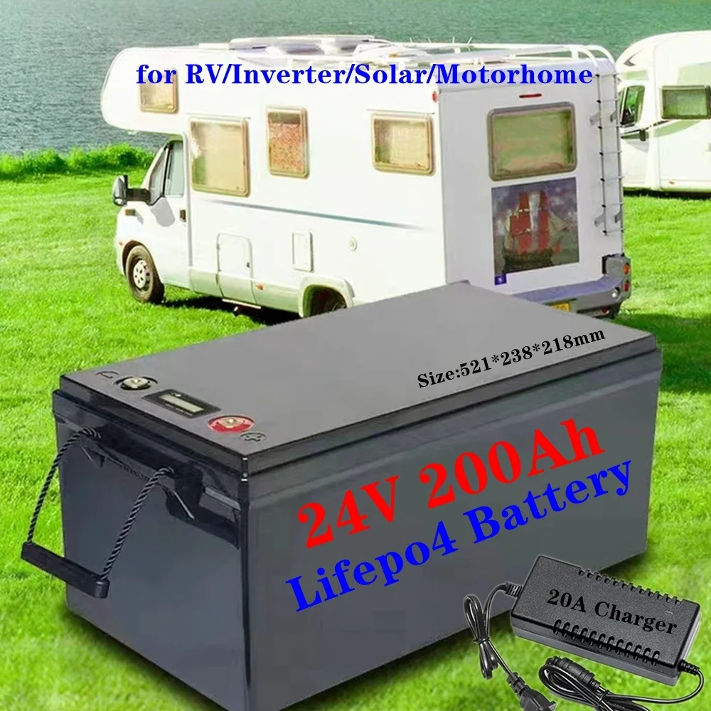 

24V 200Ah Lifepo4 Battery Pack with 100A BMS for Inverter Solar RV EV AGV Golf cart Backup Power + 20A Charger