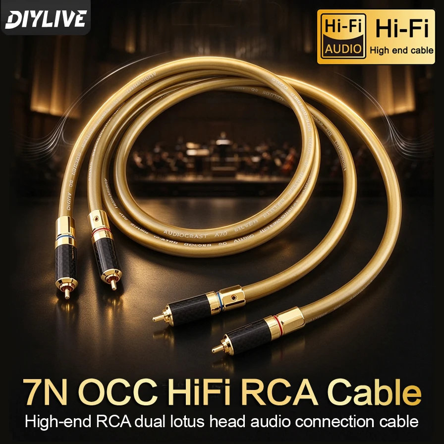 DIYLIVE 1 Pair High Purity OFC Core RCA Audio Cable 2RCA Male with Pure Copper Gold Plated Plug for Amplifier - Bulk Cable