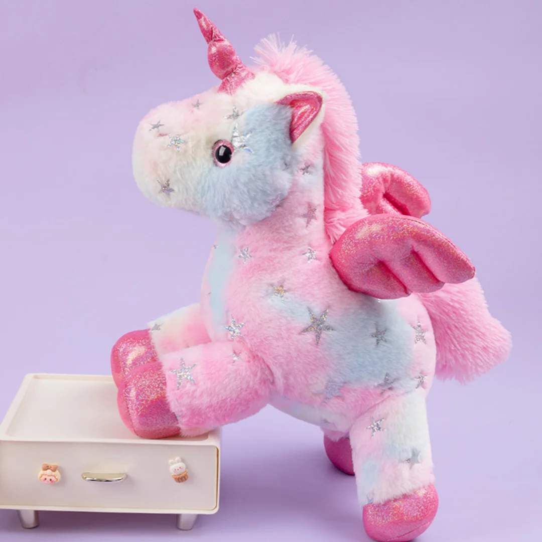 25 cm Stern-Einhorn-Plüschtier, magisches Glitzer-Stofftier mit Horn und Flügeln, weiches süßes Einhorn, Geschenk für Mädchen, Kinder, Geburtstag
