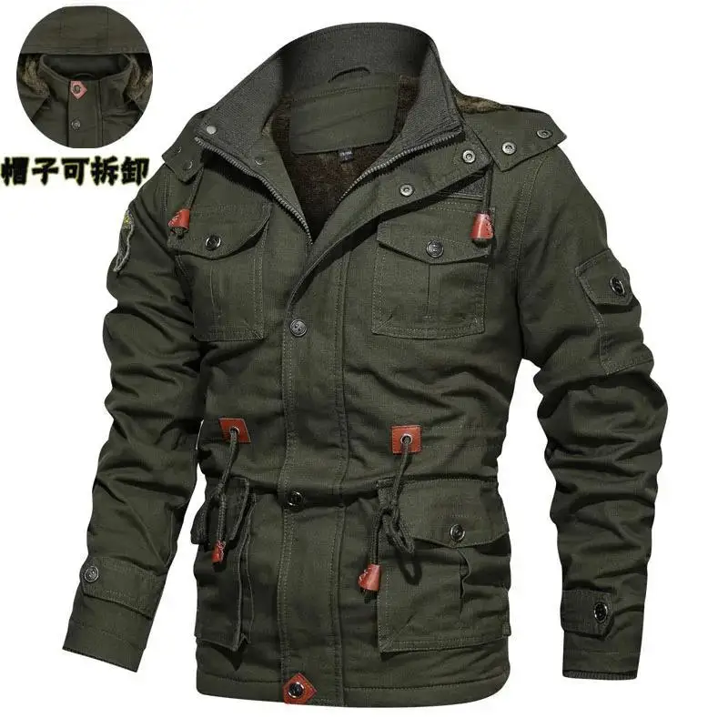 Winter Casual Fleece Thickened Men's Jacket Large Size Hooded Medium and Long Jacket