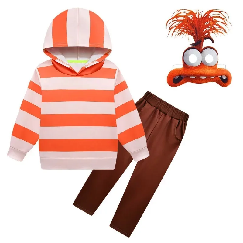 Conjuntos de sudadera con capucha de rol de películas para niños, Cosplay de dentro hacia fuera, ropa de ansiedad, sudadera informal, traje, sudaderas con capucha, pantalones, trajes con máscara