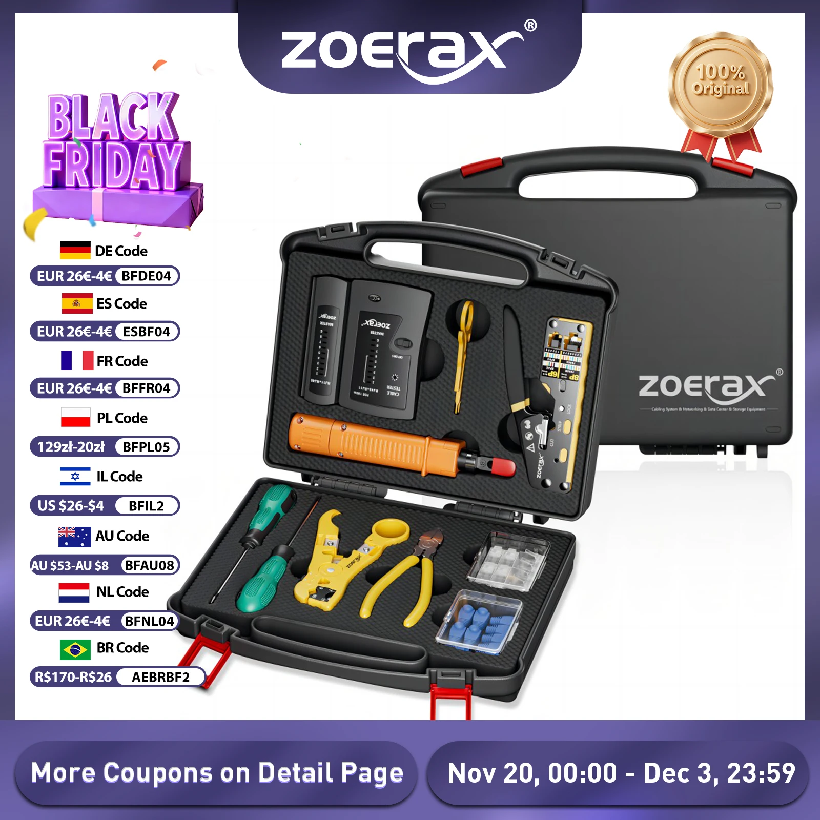 

ZoeRax RJ45 CAT6 Набор инструментов для обжима Набор сетевых инструментов Проходной щипцы RJ45 Обжимной инструмент Тестер кабеля Инструмент для зачистки проводов