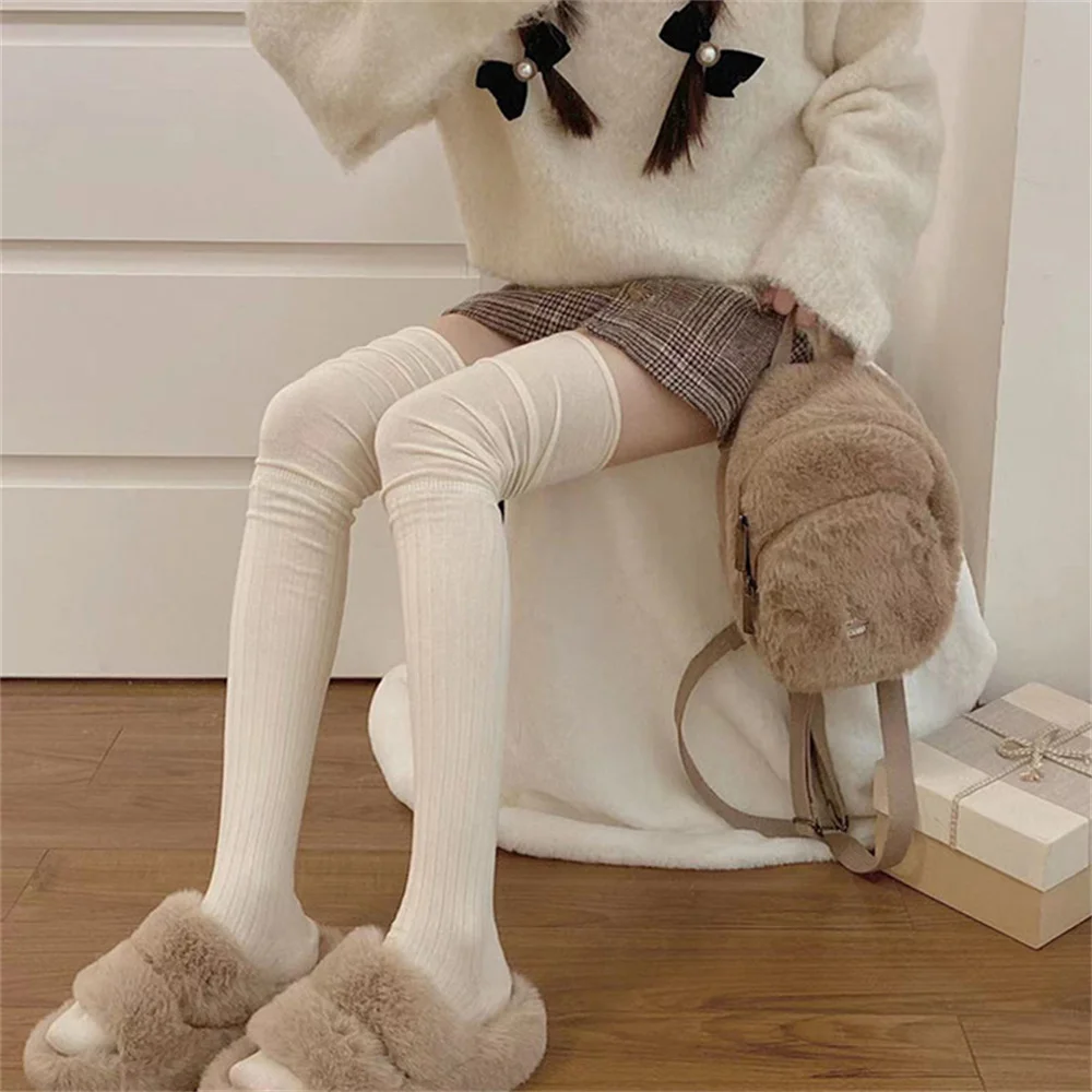 Solid Color Thigh High Stockings Women Trendy Casual Over The Knee Female Long Socks Thermal Warm Cotton Tall Tube Leggings