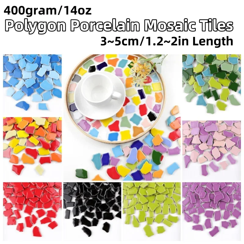 400g/14oz(Approx. 84~87pcs) Polygon Porcelain Mosaic Tiles 3~5cm/1.2~2in Length Irregular Ceramic Tile DIY Craft Materials