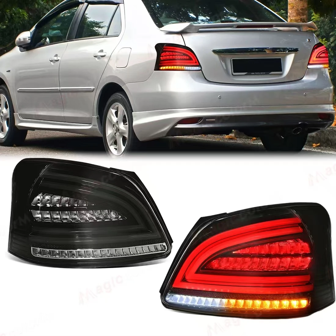 4 Functions LED Tail Lamp For Toyota Vios 2008 2009 2010 2011 2012 2013 Brake Turn Signal Light Driving Reversing Taillights