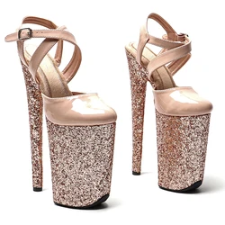 Leecabe 23CM/9inches Patent PU  upper fashion trend exotic sexy romantic Platform Sexy  High Heels Sandals Pole Dance shoes