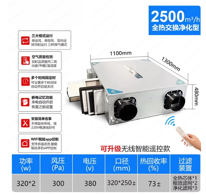 

Вентилятор свежего воздуха с объемом воздуха 2500, полная замена тепла (тип очистки), вентилятор свежего бытового двустороннего потока AiR и вытяжная индукция