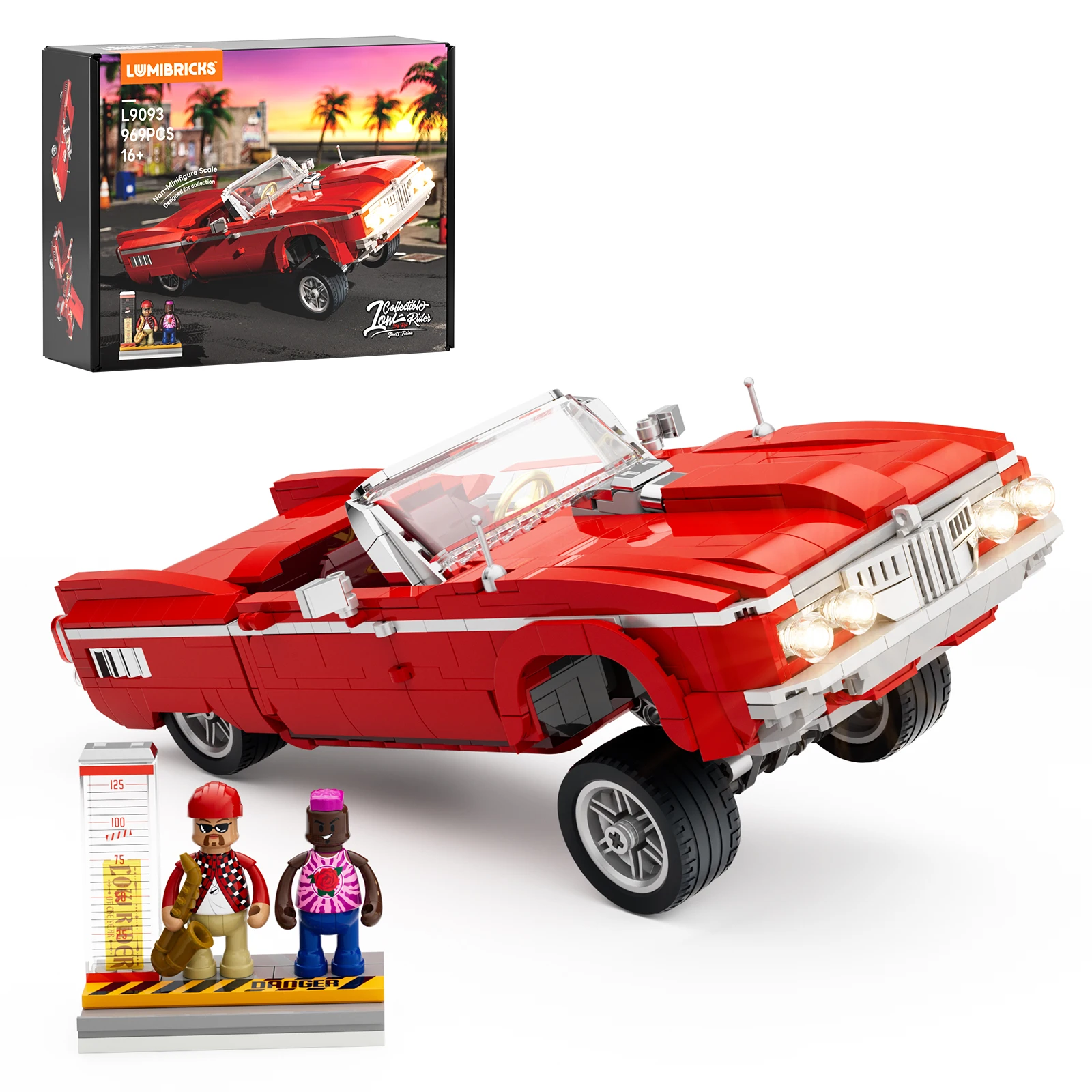 

FUNWHOLE 969 шт. Low Rider Big Red Car Building Bricks Set Street Fusion Vehicle Engineering Lighting Модель модульной коллекции