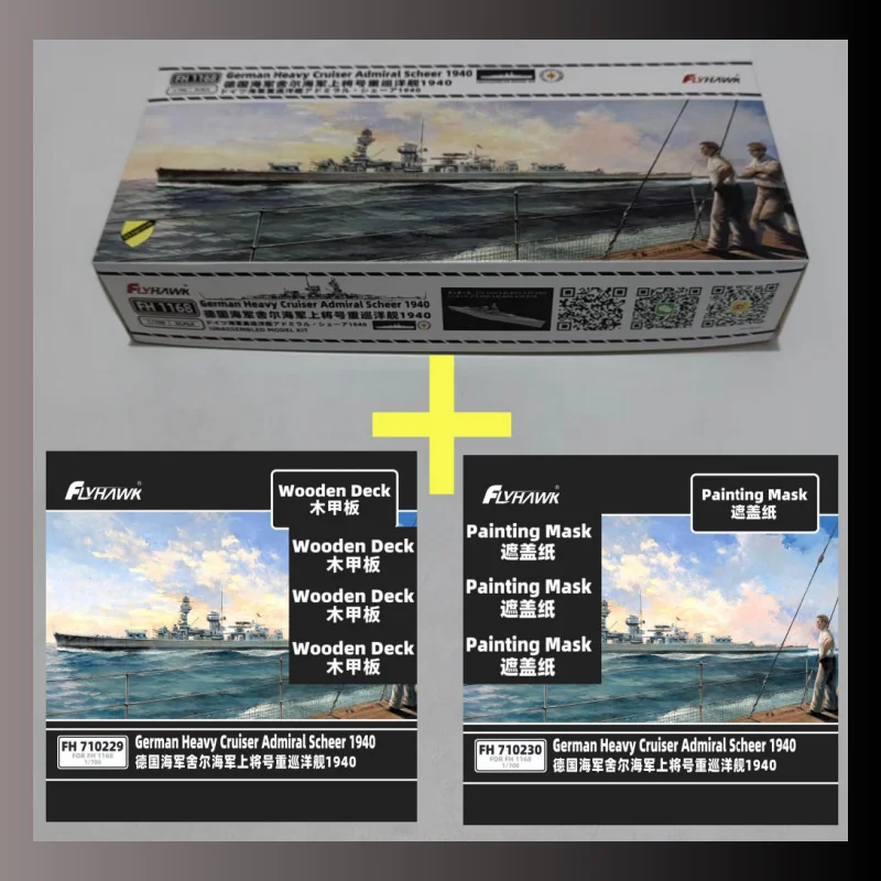 Flyhawk Set FH710229 Wooden Deck+FH710230 Painting Mask & FH1168 1/700  Heavy Cruiser Admiral Scheer 1940