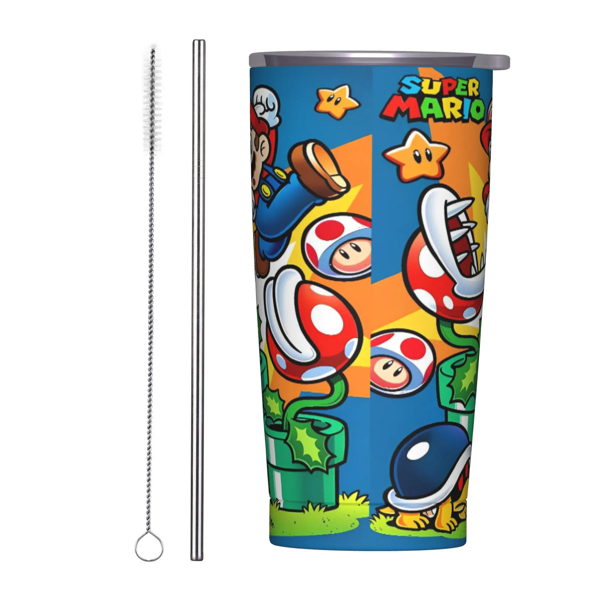

Stainless Steel Tumbler Super Mario Bros Cartoon Car Mugs With Straws Driving Cold and Hot Water Bottle Leakproof Large Cups