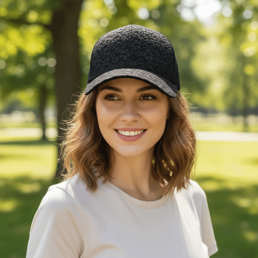 

Breathable Floral Printed Baseball Cap Lace Adjustable Mesh Sun Hat Curved Brim Solid Color Snapback Cap Sports Events
