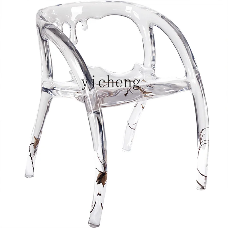 transparent crystal chair tea table chair light luxury living room water drop backrest resin acrylic dining chair stool