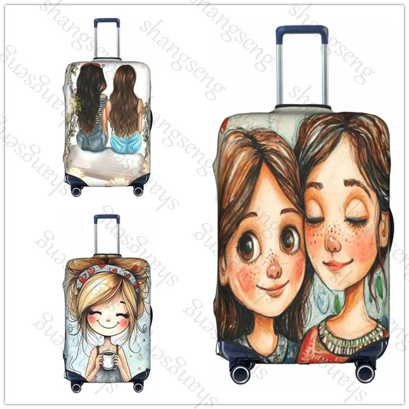 

Дорожный защитный чехол для чемодана Cute Girls' Sisters Friends, эластичная защита чемодана, моющийся чехол для багажа, 18-32 дюйма