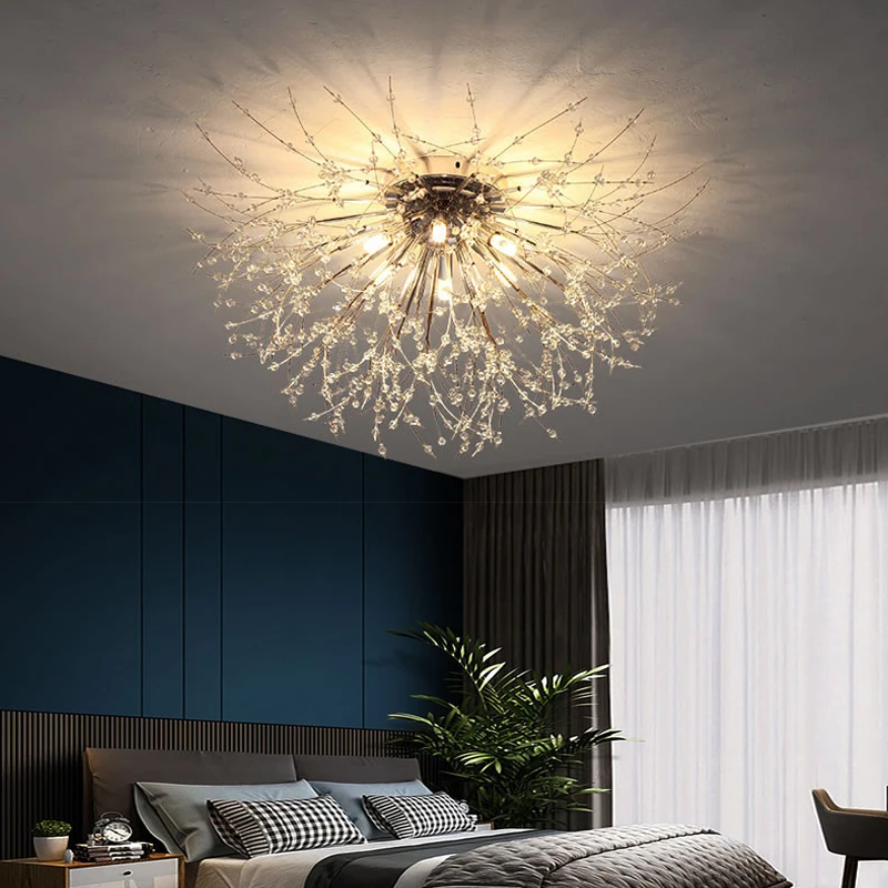 Simple Led Crystal Ceiling Lamp Chandelier For Living Bedroom Room Gold Silver Ball 3-color No Remote Control Home Decoration