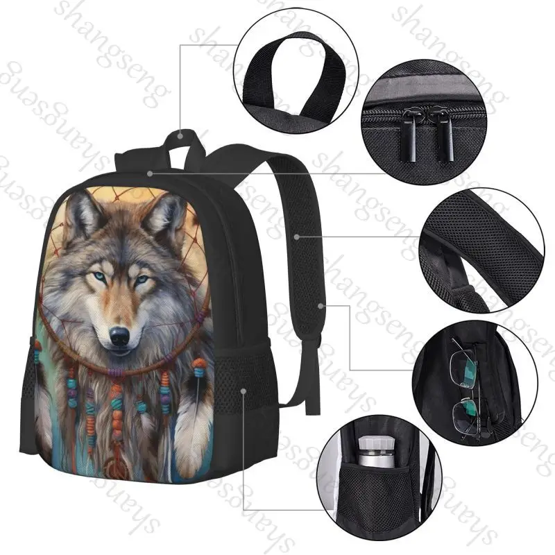 Galaxy lobo dreamcatcher grande capacidade mochila meninos e meninas mochila adolescentes estudantes lazer viagem commuter mochila