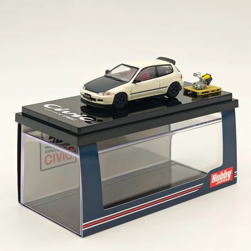 Hobby Japão 1:64 CIVIC (EG6) Versão personalizada estilo JDM com modelo de exibição de motor branco HJ 642017 Coleção de carros de brinquedos fundidos AW