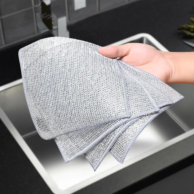 Double-sided Magic Cleaning Cloth Thickened Metal Steel Wire Rags Kitchen Dish Pot Washdishing Cloths Towel Clean Tool Wholesale