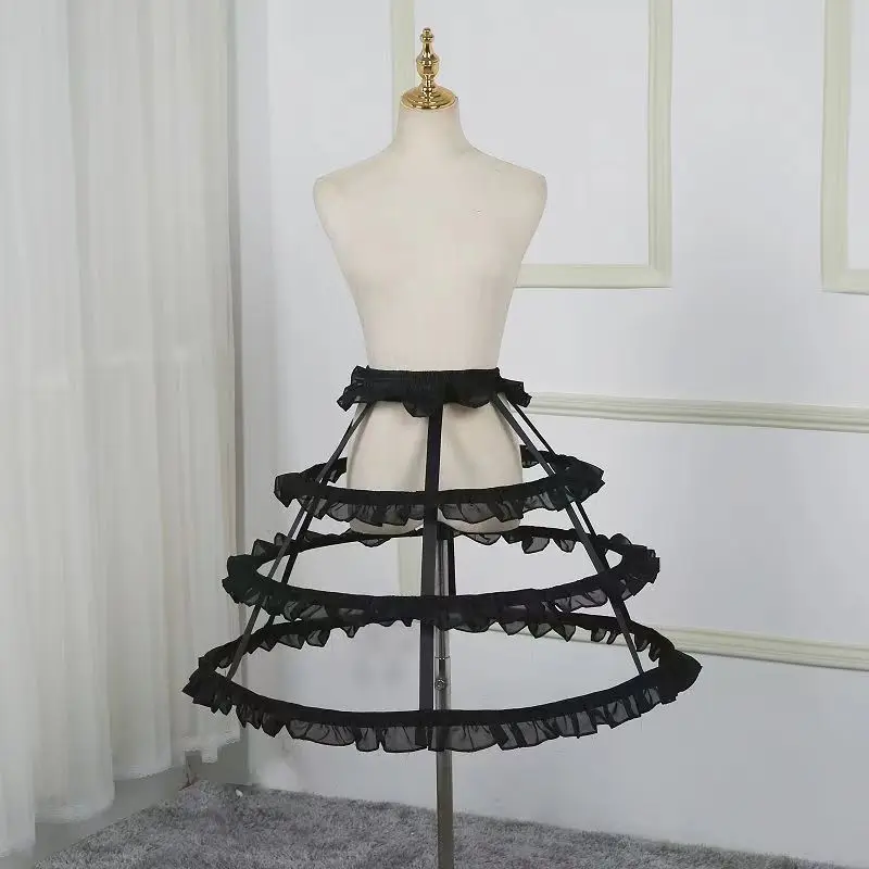 

Black 3 Hoops 4 Tiers Ruffles Rockabilly Crinoline Lolita Short Waistband A-Line Cosplay Underskirt Pannier Petticoat