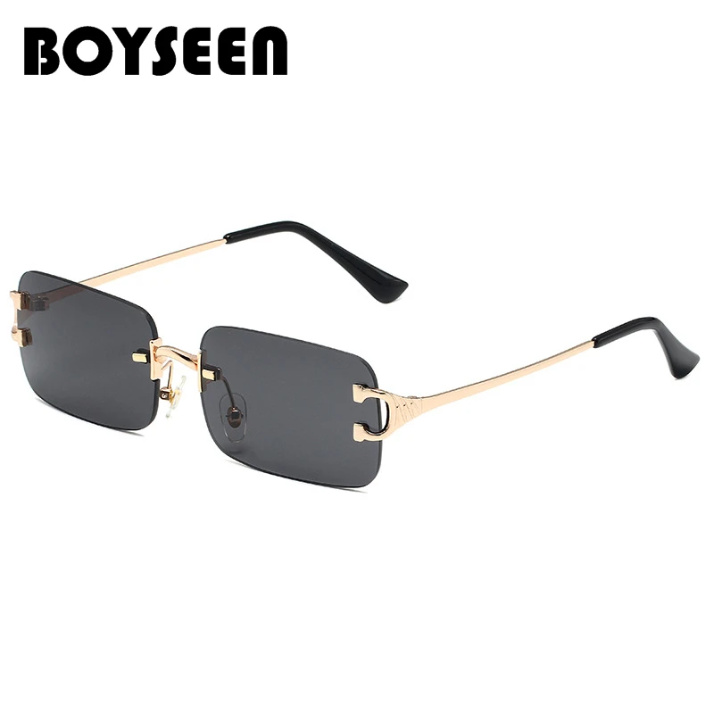 BOYSEEN Retro Rimless Sunglasses Women Metal Small Square Gold Frame Men Sun Glasses Brand Design Eyewear UV400