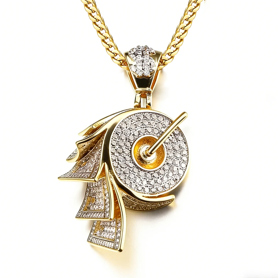 

VANAXIN Hip Hop Money Pendants Necklace for Men 14k Gold Plated Cubic Zirconia Pave Bling Iced Out Rapper Jewelry Accessories