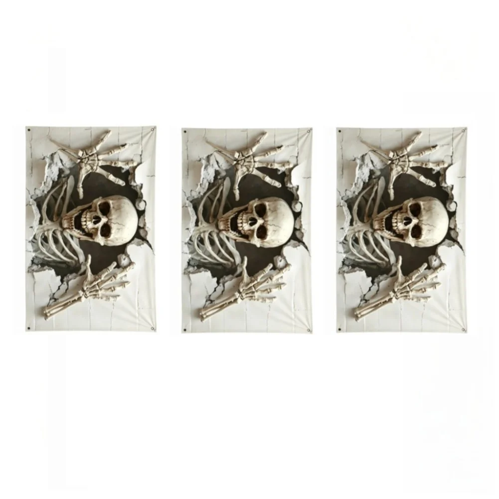 3Pcs Halloween Polyester Backdrop Set 100x150cm Spooky Print Party Photo Background For Home Garage Door Holiday Decor