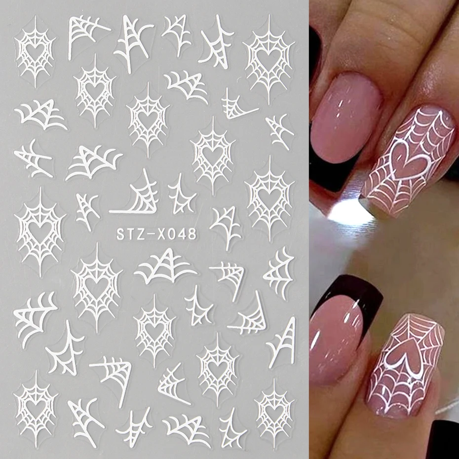 2 or 4pcs Halloween Nail Art Stickers Heart Spider Webs Designs Bat Moon Star Sliders Self-Adhesive Decals For Festive Manicure