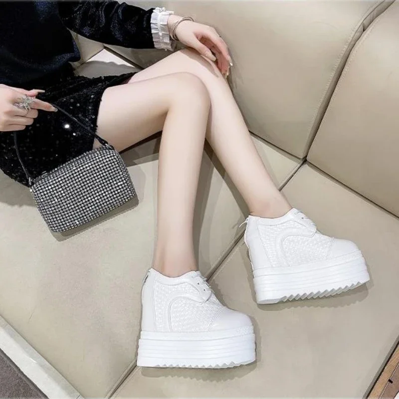 12CM White Trendy Shoes Women High Top Sneakers Women Platform Ankle Boots Basket Femme Chaussures Femmes Height Increase Shoes image 3