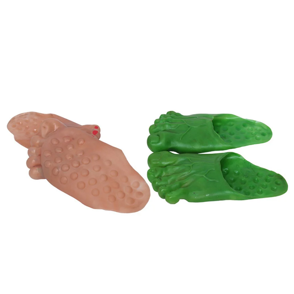 

2Pairs Shape Slippers Halloween Party Props Giant Feet Slippers for Cosplay Costume Masquerade Green Skin Color