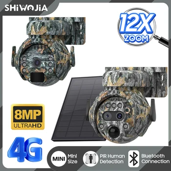 SHIWOJIA 12X ZOOM 4K 8MP Solar Camera Dual lens 4G 360° View Camouflage Color Outdoor Hunt