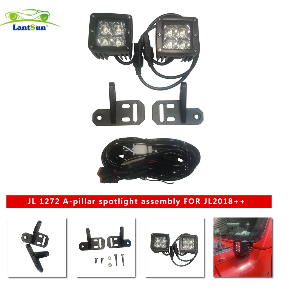 A-Pillar Windshield Hinge Mounting Brackets LED Driving Lights Kit for Jeep Wrangler JL 2018-2020 LANTSUN JL1272