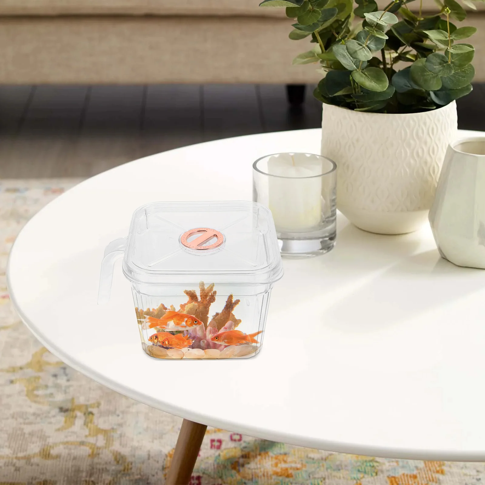 

Transparent Bowl Small Clear Plastic Aquarium Desktop Lid Handle Betta Fish Tank Small Aquarium Cube Terrarium