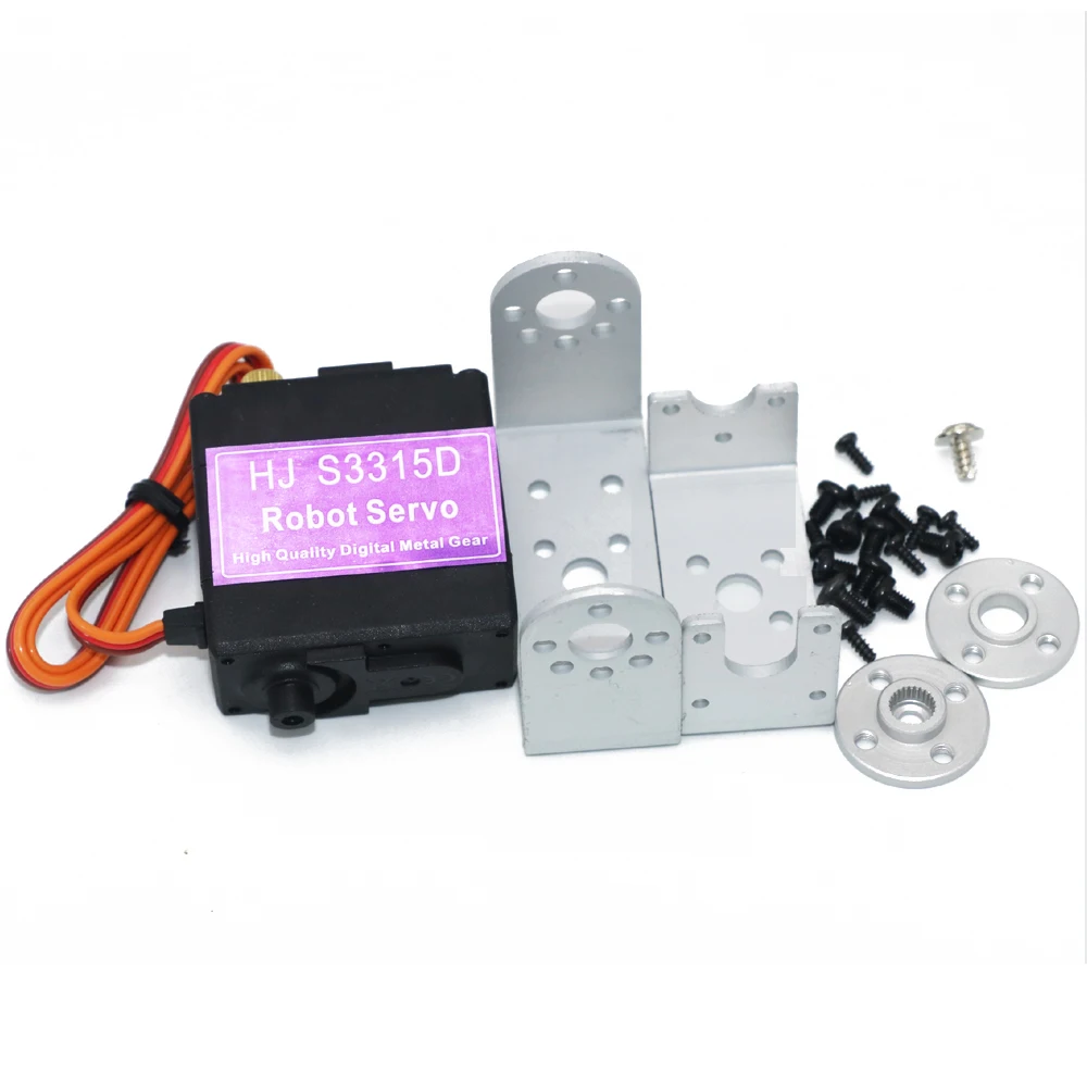 HJ S3315D 15KG แรงบิดโลหะแปรงมอเตอร์ 180 หมุนหุ่นยนต์ดิจิตอล RC Servo ยาวและสั้นตรง U Mouting