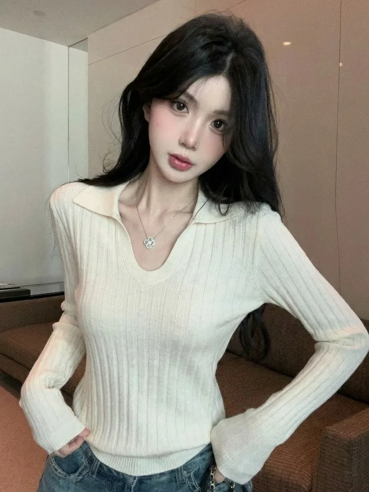 

Fashionable Casual Long Sleeve T-Shirt Women's Slim Fit Collared Soft Cozy Autumn Winter New Style Base Layer Top City Walk S...