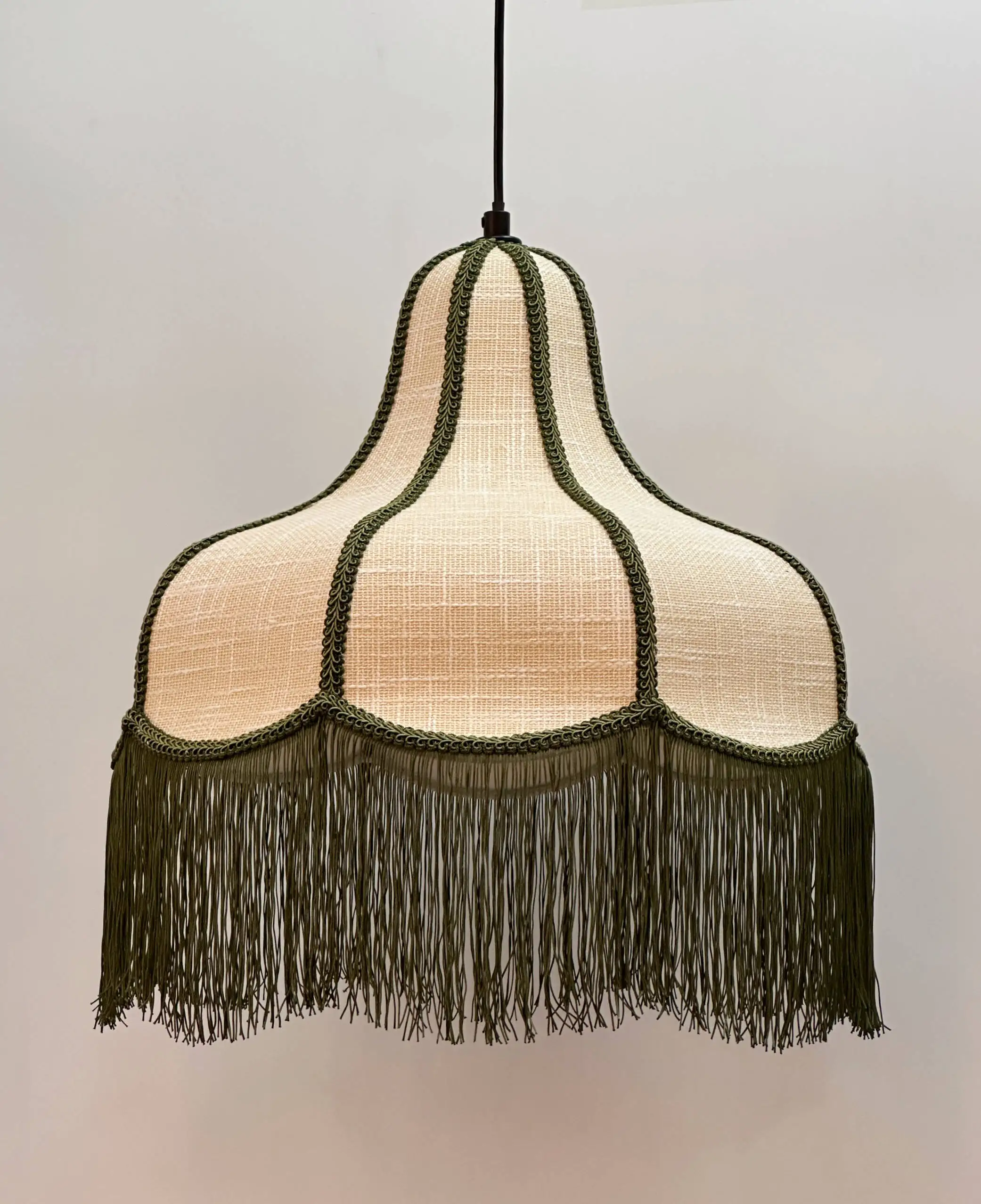 

Retro Court Style Handmade Linen Tassels Pendant Lamp Hanging Fabric Lamp Shade for Home