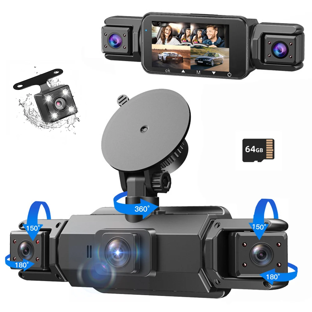 Easy Installation 4 Channel Dash Camera, 3.0 inch 360° Video Recorder 1080P Dash Cam Night Vision 24 Hours Parking Car Accessory