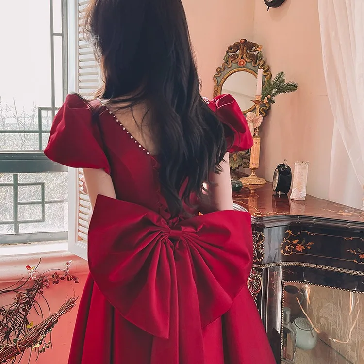 

Sexy Satin Wedding Dr Wine Red Color Bridal Gown for Engagement Parties Performances Faionable Sle Polyester Material