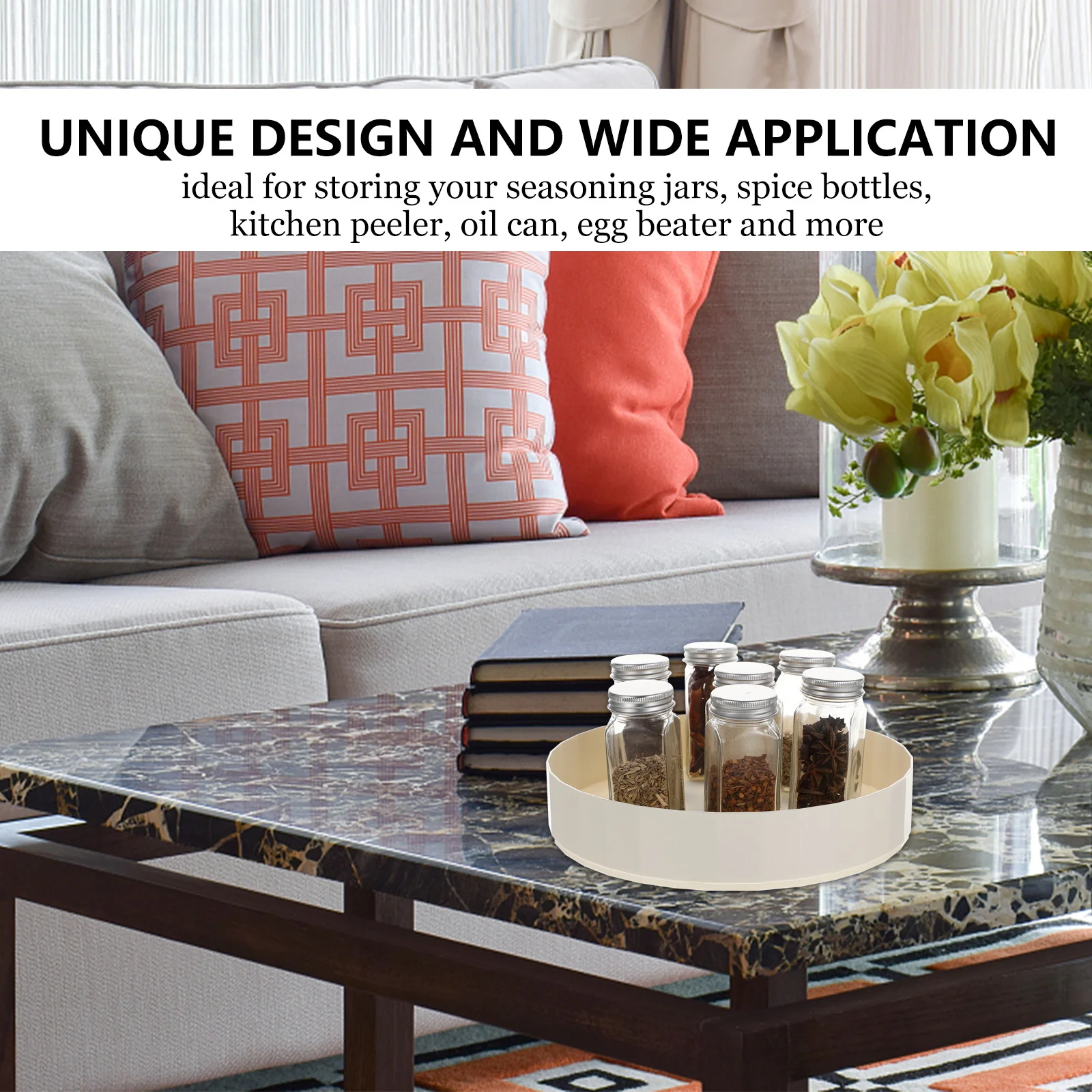 

1Pcs Turntable Seasoning Rack Kitchen Storage Seasoning Organizer PP Material Rotating Spice Holder for Bottles and