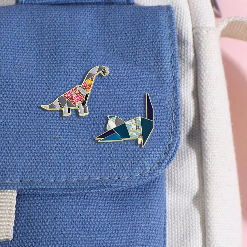 Cartoon Geometric Dinosaur Cat Design Brooch Alloy Enamel Pin Kids Badge DIY Clothing Bags Hat Scarf