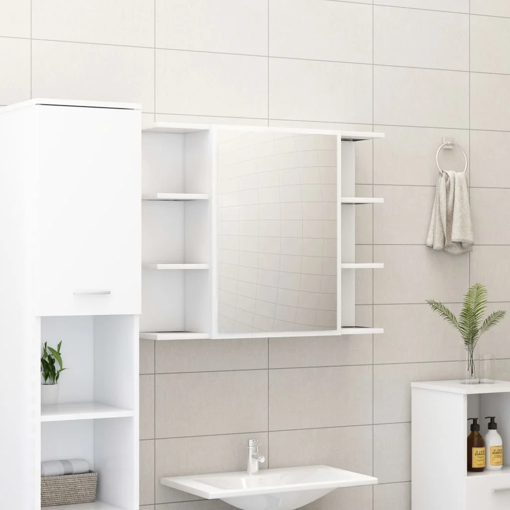 SUNG-LL White agglomerated bathroom mirror cabinet 80x20,5x64 cm