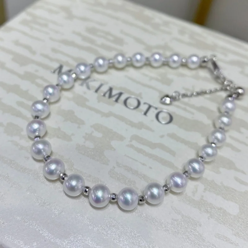 

SGARIT Trending Pearl 5-6mm 925 Silver Aurora Natural Freshwater White Round Pearl Bracelet Jewellery For Women Occasion