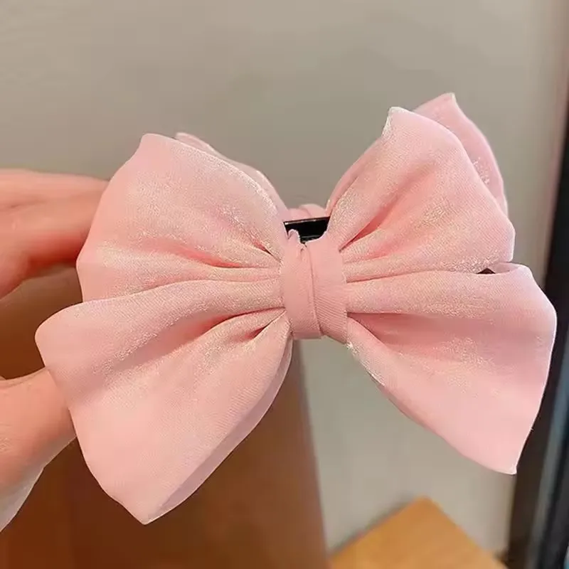 1/2Pcs/lot Big Bows Chiffon Hair Clips Cheer Bowknot Hairpin Children Headdress Fashion Girls Hair Accessories Pink/Red/Black