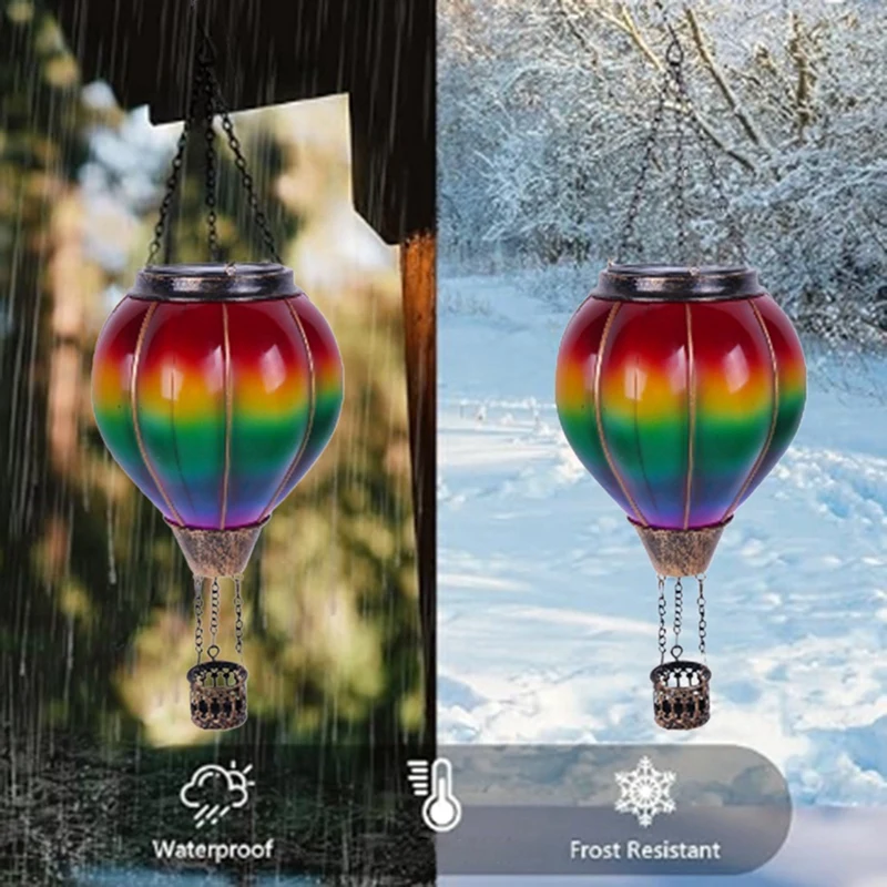 LICE-Hot Air Balloon Solar Lantern Lights Outdoor Hanging Solar Lantern For Garden Yard Patio Porch Decor