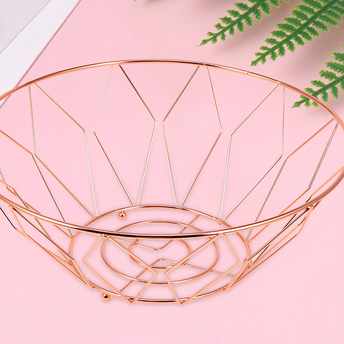 

1Pcs Iron Art Fruit Basket Rose Gold Desktop Storage Basket Fruit Tray Snack Container Multifunctional Drain Holder
