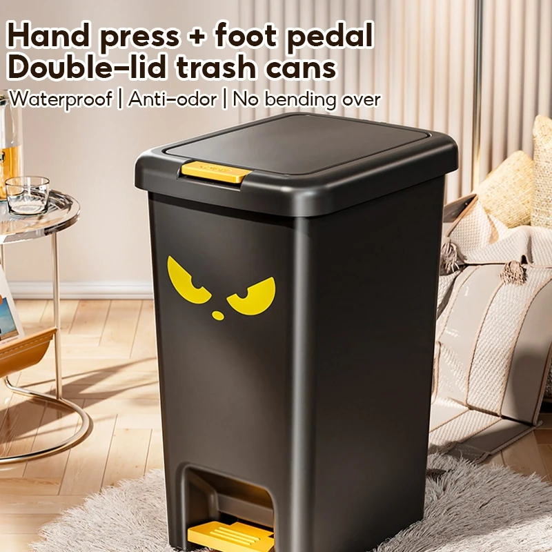 Black Trash Can With Foot Pedal Press-Type Garbage Bin Aesthetic Trash Bin For Kitchen Bathroom for Toilet,Bedroom,Living Room