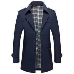 New Spring Autumn Men Business Casual Trench Coats Long Jackets Good Quality Male Tailored Collar Loose Trench Jackets Size 4XL