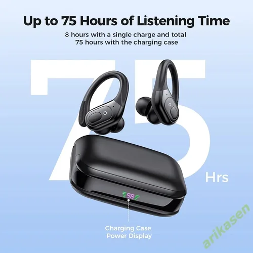 Imagen 2 del producto Auriculares inalámbricos con Bluetooth 5,3, cascos deportivos con 75H de tiempo de reproducción, IPX7, resistentes al agua, pantalla LED, graves profundos