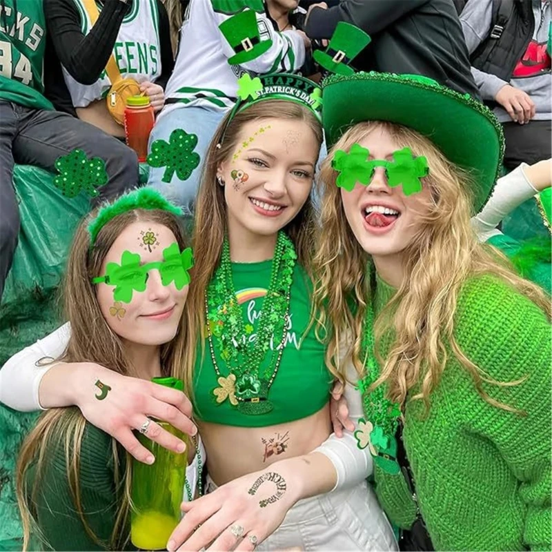 Zestaw akcesoriów do przebierania się na dzień Świętego Patryka Party Favor Shamrock okulary naszyjnik Shamrock naklejki DXAA