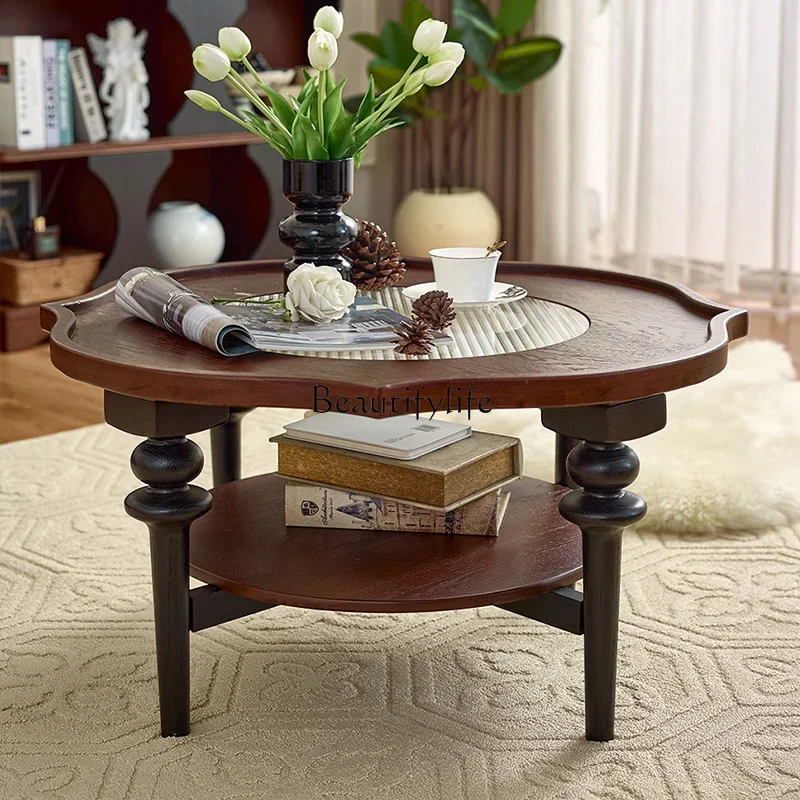 

XX39French retro style coffee table round solid wood American retro style medieval living room household petal coffee table