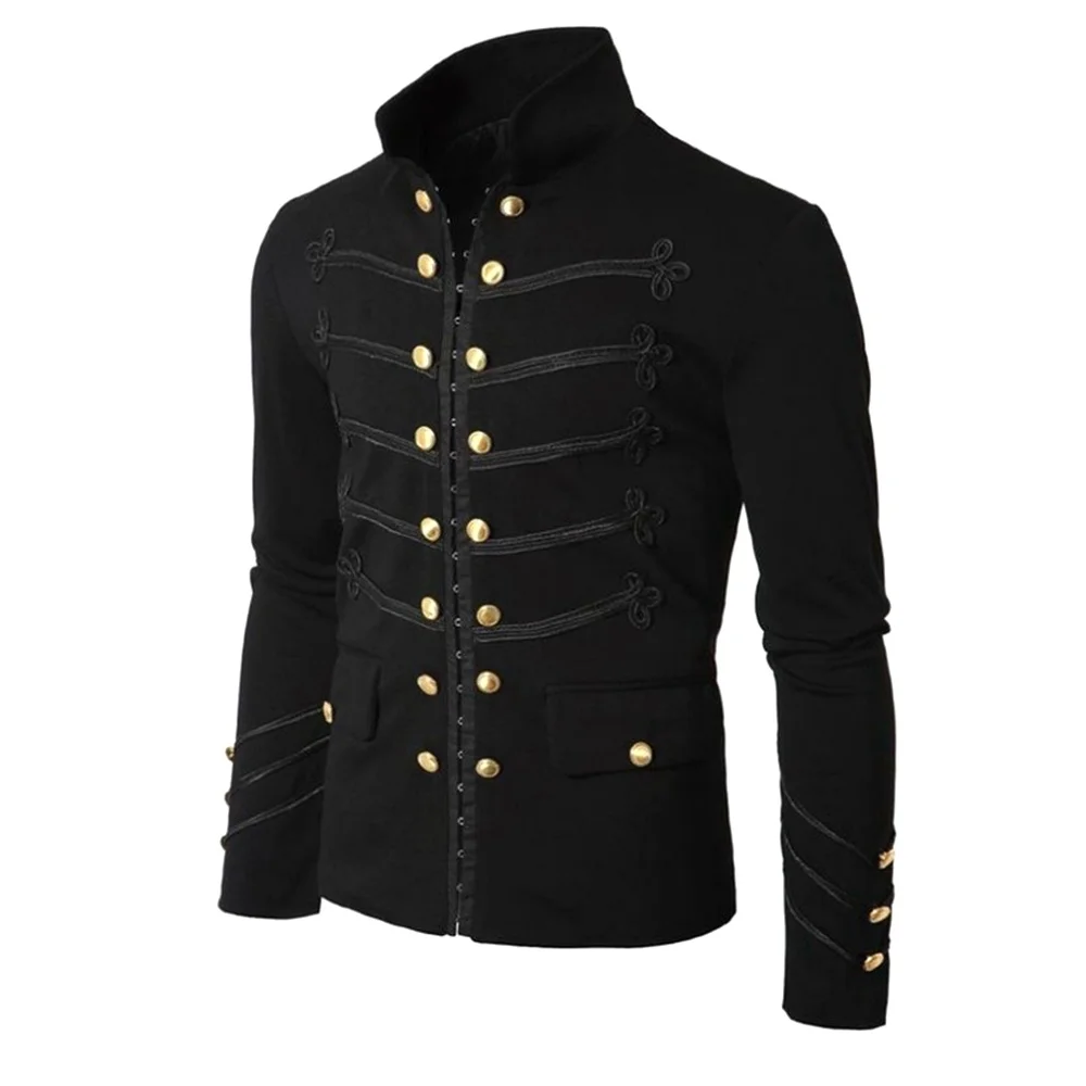 

2023 Steampunk Men Gothic Clothing Military Jackets Medieval Vintage Jacket Stand Collar Rock Frock Coat Men's Retro Punk Coats